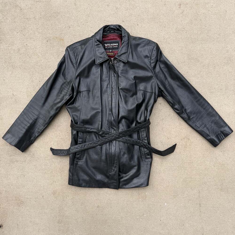 Wilsons The Leather Experts Black Leather Belted Jacket Thinsulate Ultra XL